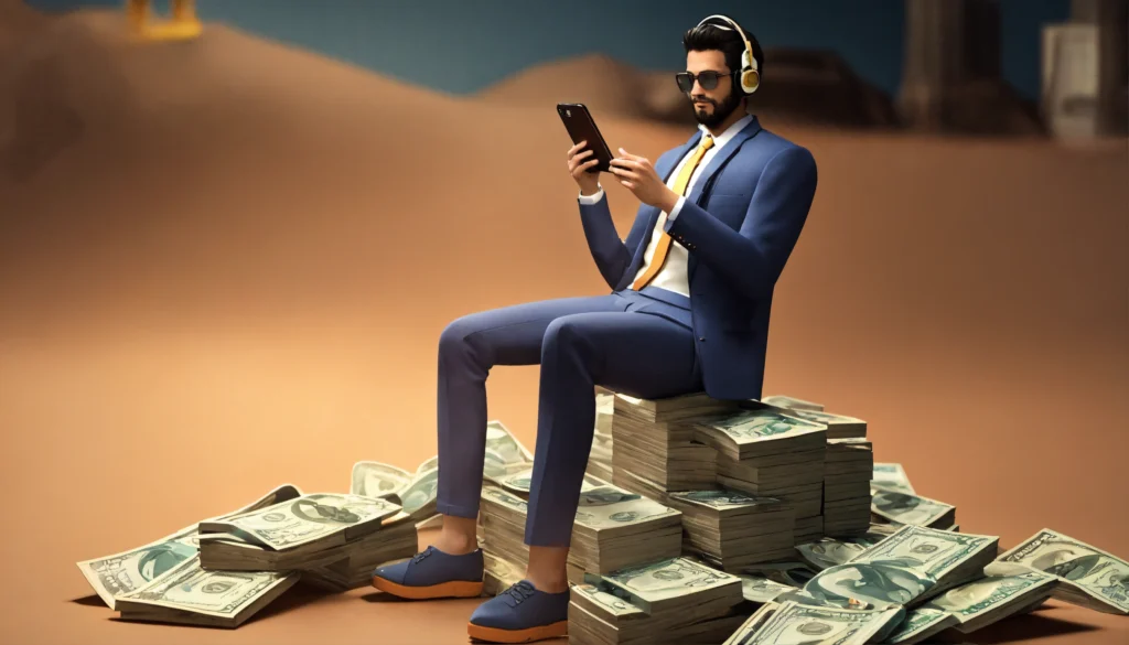 Cómo mantener el enfoque para crear contenido y monetizarlo en las redes sociales 2 Ilustración de un hombre con auriculares para eliminar distracciones y mantenerse concentrado.