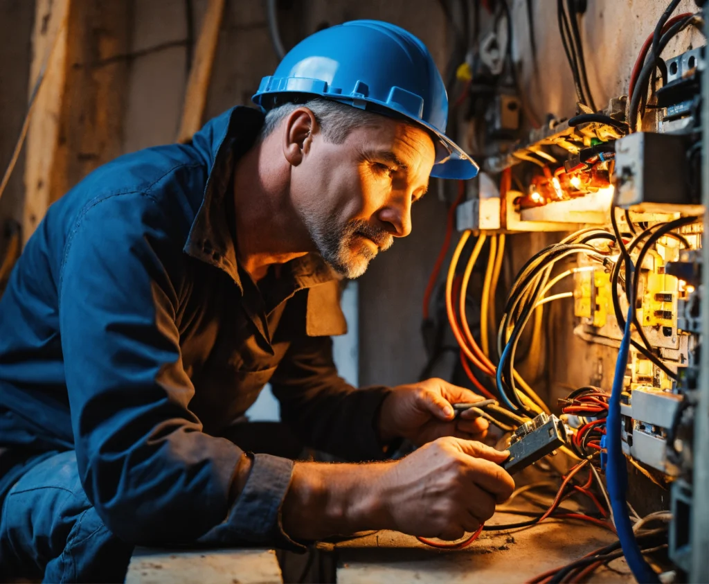 Como Empreender Sem Trabalhar Online: 7 Negócios Fáceis para 2025 3 um homem fazendo reparos em painel elétrico residencial