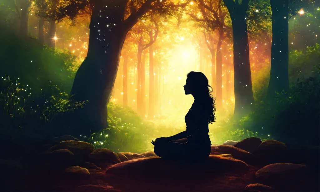 Atención plena en la práctica: cómo reducir el estrés y mejorar la concentración 3 Mujer en el bosque meditando para controlar el estrés
