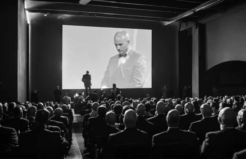 um palestrante motivacional falando algumas frases de liderança para a plateia